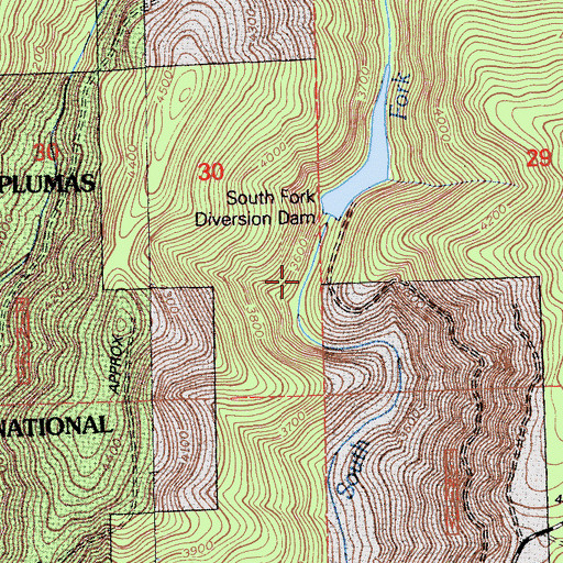 Topographic Map of South Fork Diversion 63-004 Dam, CA