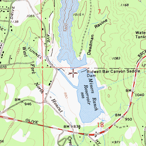 Topographic Map of Miners Ranch 63-009 Dam, CA