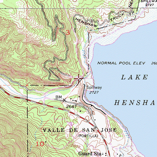 Topographic Map of Henshaw 69-002 Dam, CA
