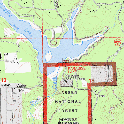 Topographic Map of Paradise 73-002 Dam, CA