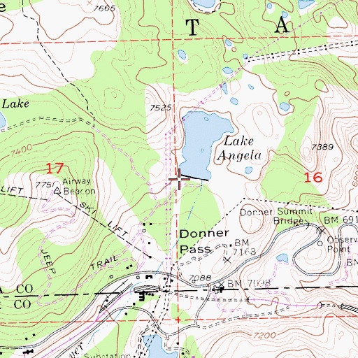 Topographic Map of Lake Angela 89-002 Dam, CA