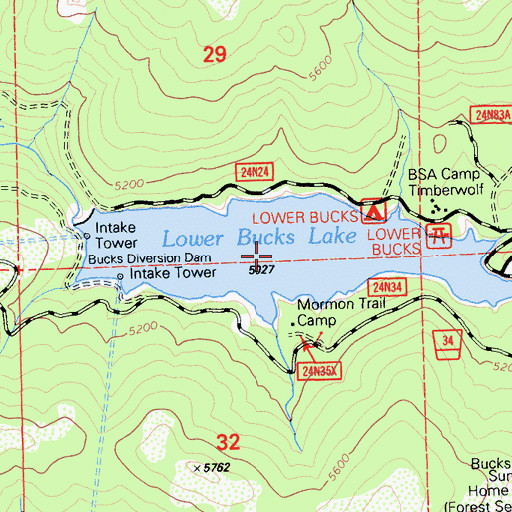 Topographic Map of Lower Bucks Lake, CA