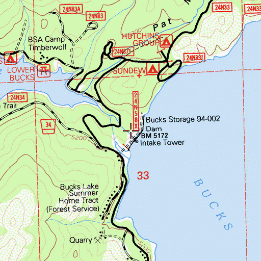 Topographic Map of Bucks Storage 94-002 Dam, CA