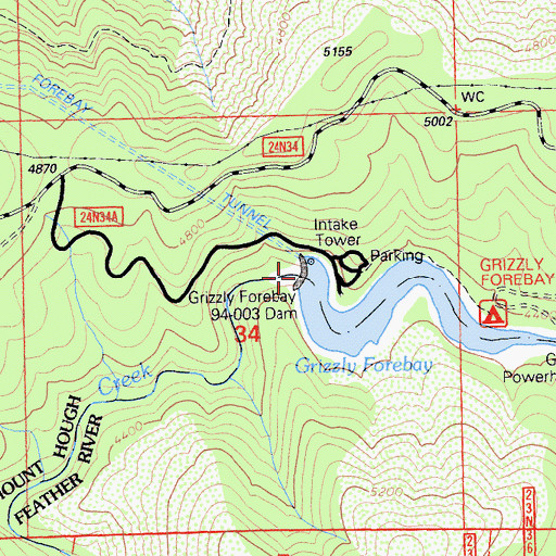 Topographic Map of Grizzly Forebay 94-003 Dam, CA