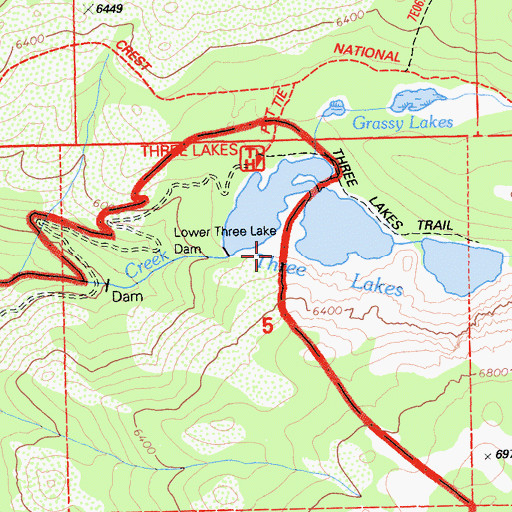 Topographic Map of Lower Three Lakes 94-004 Dam, CA