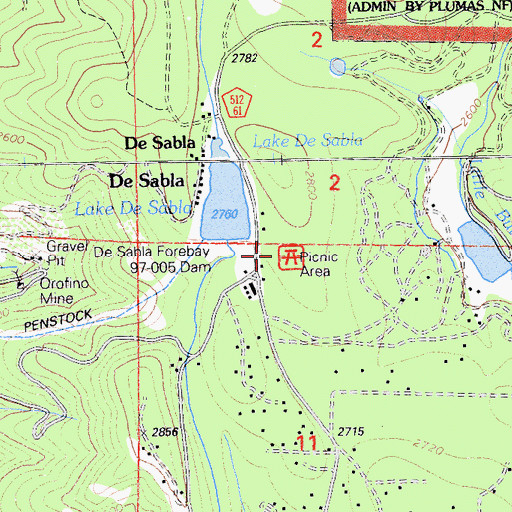 Topographic Map of Desabla Forebay 97-005 Dam, CA