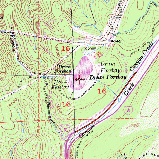 Topographic Map of Drum Forebay 97-020 Dam, CA