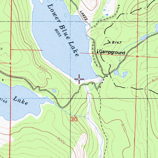 Topographic Map of Lower Blue Lake 97-062 Dam, CA