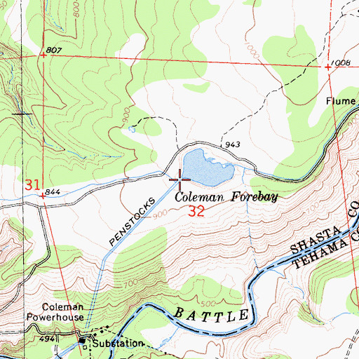 Topographic Map of Coleman Forebay 97-087 Dam, CA