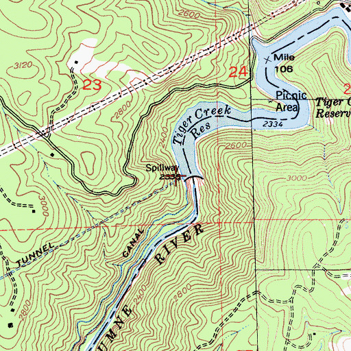 Topographic Map of Tiger Creek Afterbay 97-105 Dam, CA