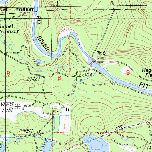 Topographic Map of Pit Number 5 Diversion 97-107 Dam, CA