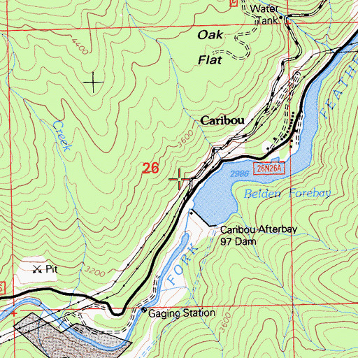 Topographic Map of Caribou Afterbay 97-120 Dam, CA