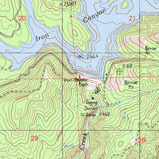 Topographic Map of Iron Canyon 97-124 Dam, CA