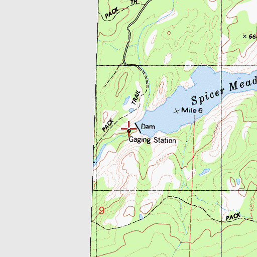 Topographic Map of Spicers Meadow 99-004 Dam, CA