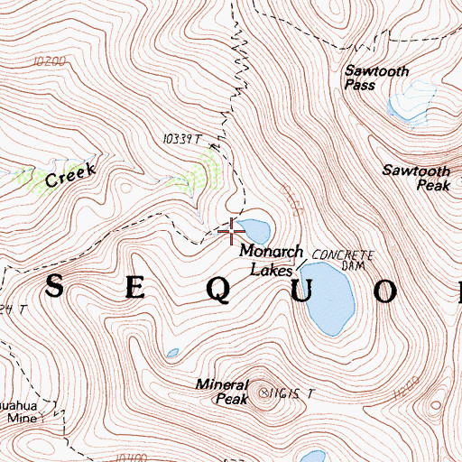 Topographic Map of Upper Monarch Lake 104-020 Dam, CA