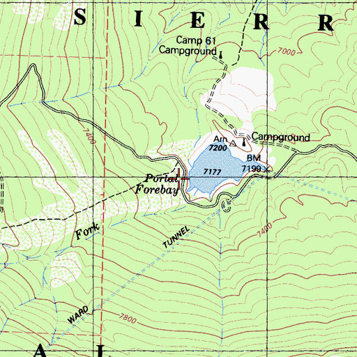 Topographic Map of Portal Powerhouse Forebay 104-024 Dam, CA