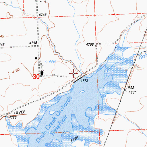 Topographic Map of Davis Creek Orchards 127-002 Dam, CA