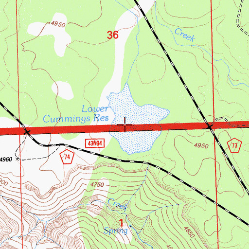 Topographic Map of Lower Cummings Reservoir, CA