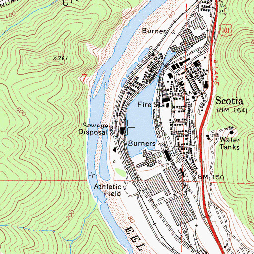 Topographic Map of Scotia Log Pond 205 Dam, CA
