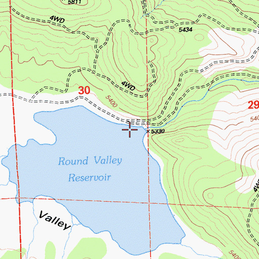 Topographic Map of Round Valley 228 Dam, CA