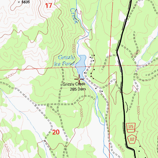 Topographic Map of Grizzly Creek 285 Dam, CA