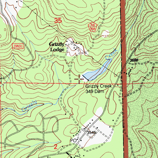 Topographic Map of Grizzly Creek 349 Dam, CA