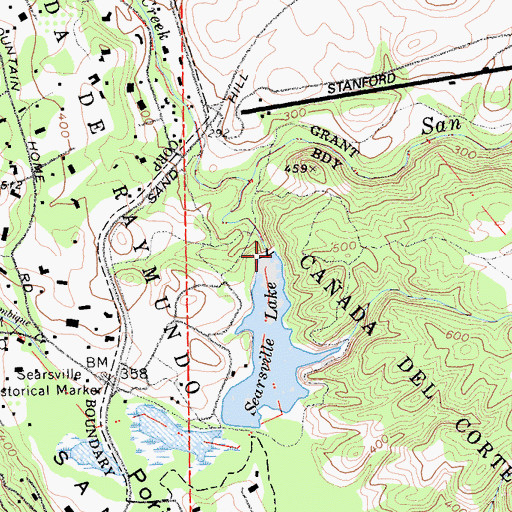 Topographic Map of Searsville 614 Dam, CA