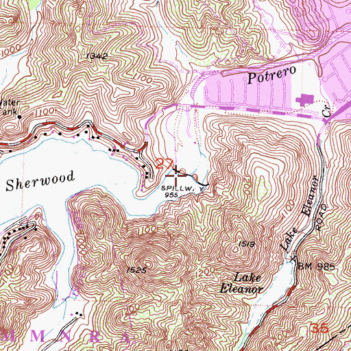 Topographic Map of Lake Sherwood 765 Dam, CA