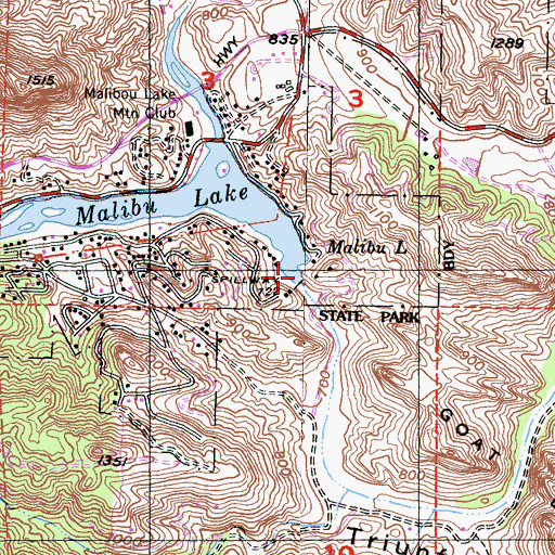 Topographic Map of Malibu Lake Club Dam, CA