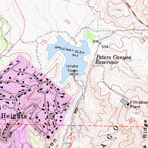 Topographic Map of Peters Canyon 793-002 Dam, CA