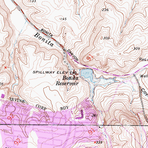 Topographic Map of Bonita Canyon 793-004 Dam, CA