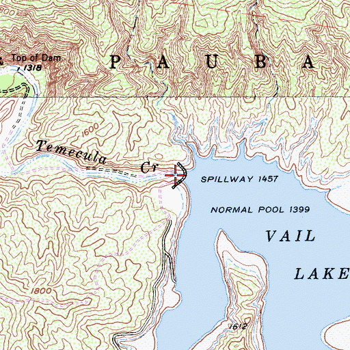 Topographic Map of Vail 2028 Dam, CA