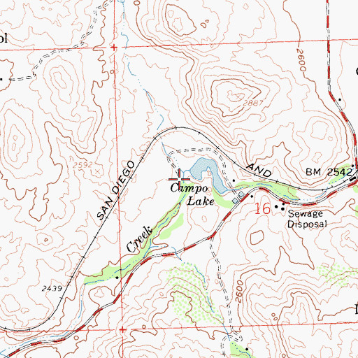 Topographic Map of Campo Lake 850 Dam, CA