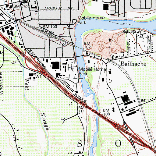 Topographic Map of Healdsburg Rec 1002 Dam, CA