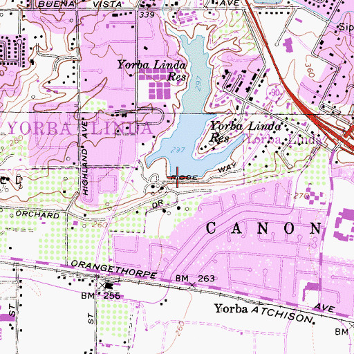 Topographic Map of Yorba 1012-003 Dam, CA
