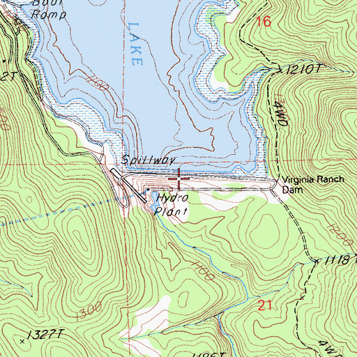 Topographic Map of Virginia Ranch 1021 Dam, CA