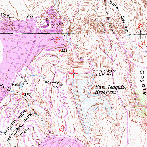 Topographic Map of San Joaquin Reservoir 1029 Dam, CA