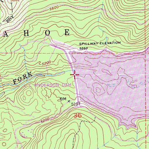 Topographic Map of L L Anderson 1030 Dam, CA