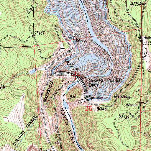 Topographic Map of New Bullards Bar 1034 Dam, CA