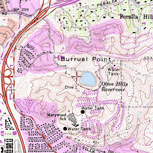 Topographic Map of Olive Hills Reservoir 1037-002 Dam, CA