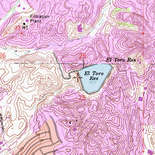 Topographic Map of El Toro Reservoir 1041 Dam, CA