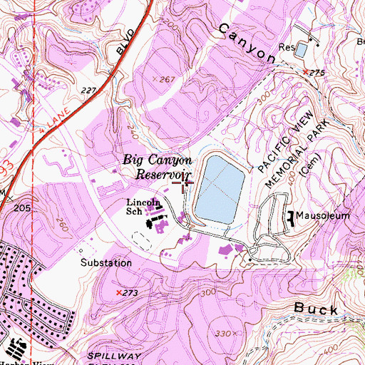 Topographic Map of Big Canyon 1058 Dam, CA