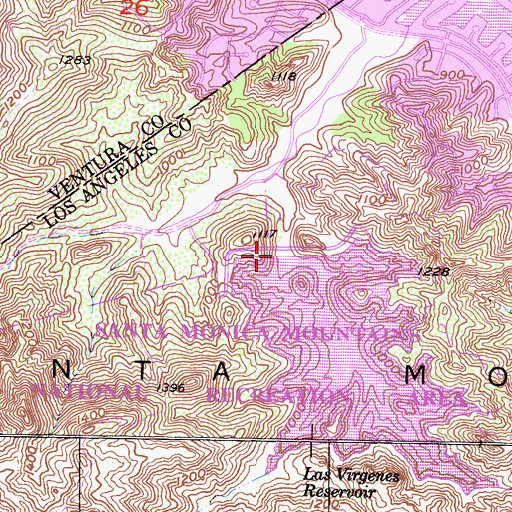 Topographic Map of Westlake Reservoir 1073 Dam, CA