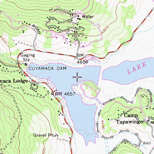 Topographic Map of Lake Cuyamaca 1076 Dam, CA