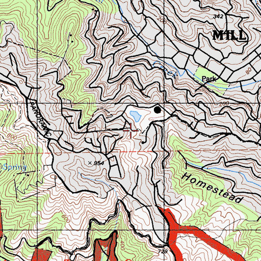 Topographic Map of Belvedere 1077 Dam, CA