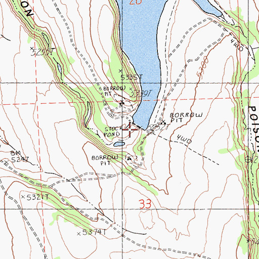 Topographic Map of Poison Springs 1113 Dam, CA
