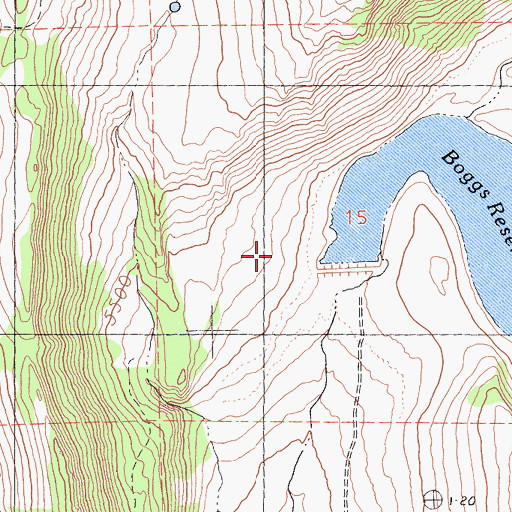 Topographic Map of Boggs and Warren 1120 Dam, CA