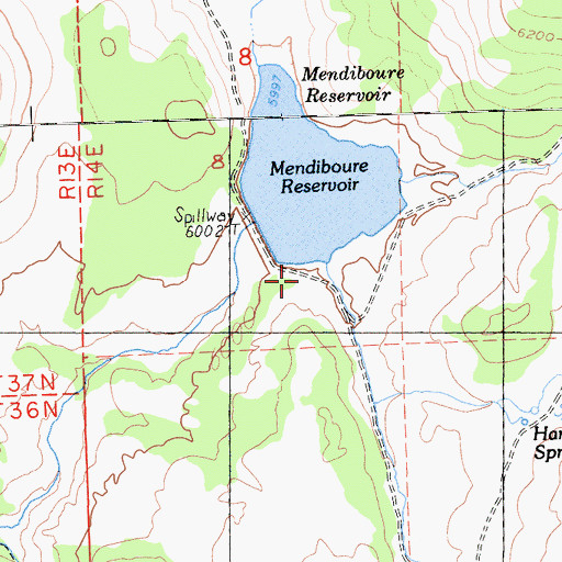 Topographic Map of Mendiboure 1234 Dam, CA