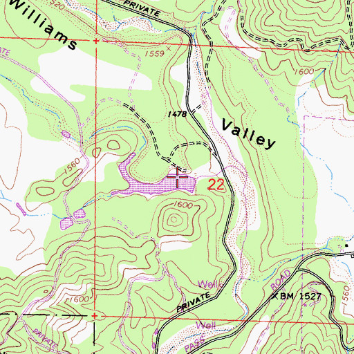 Topographic Map of Williams Valley 1381 Dam, CA