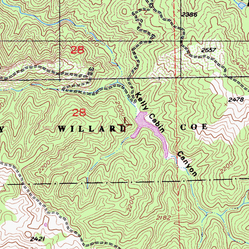 Topographic Map of Kelly Cabin Canyon 1620-002 Dam, CA